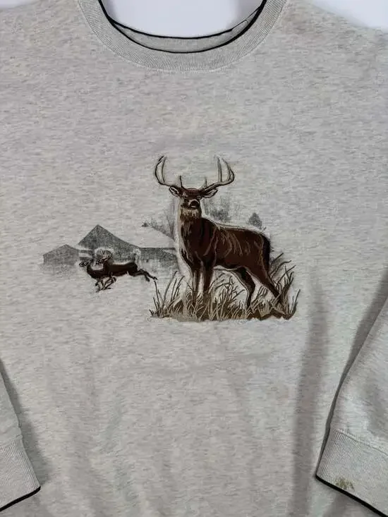 Croft & Barrow Embroidered Deer Wildlife Crewneck Sweatshirt Gray Men's XL - Picture 7 of 10